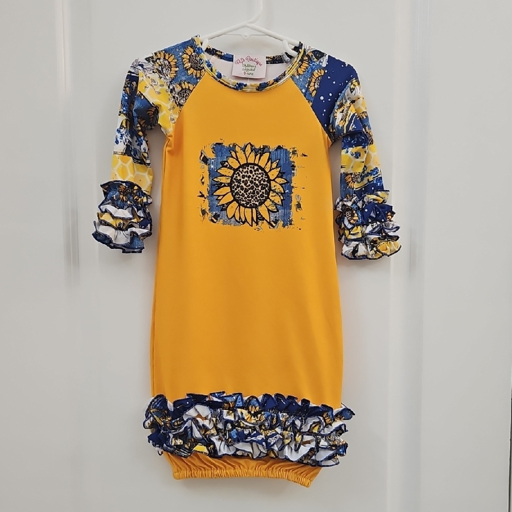 Sunflower Print Yellow and Blue Kids Dress